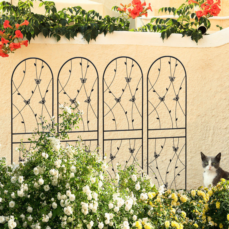 Paquet de 4, treillis de jardin en métal antirouille 71 po x 19,7 po, noir, support à fleurs pour l'extérieur, facile à assembler 71 po x 19,7 po, paquet, antirouille, plante pour aide, assemblage