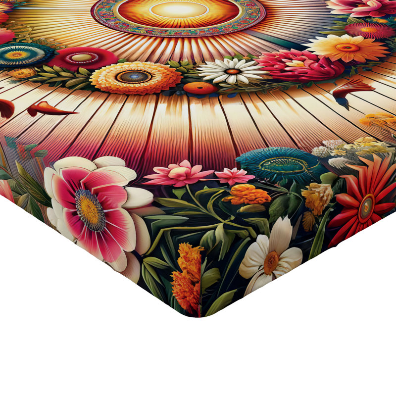 Drap-housse floral Ambesonne_ Cercle coloré botanique_ Rose à feuilles persistantes orange, Drap-housse de taille simple