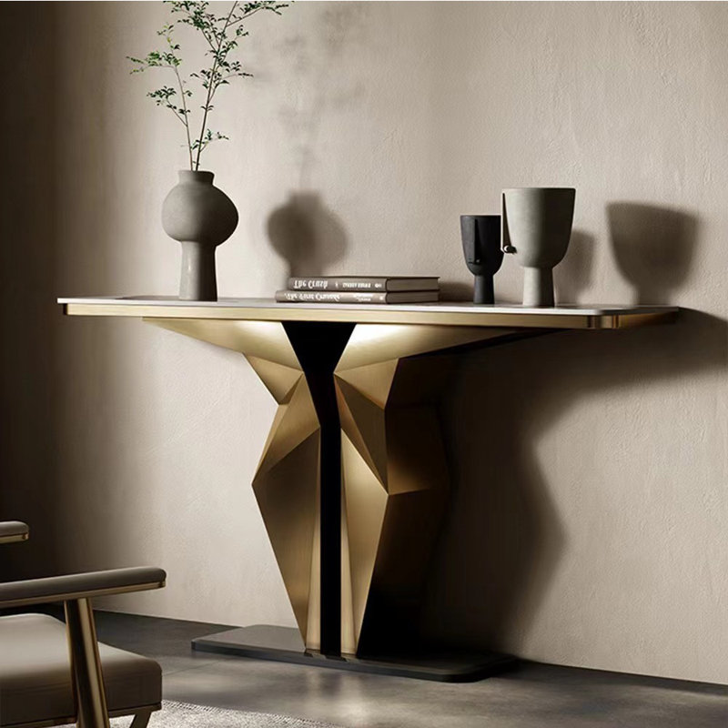 Modern simple sintered stone porch table, 33.4" H x 47.2" W x 13.7" D