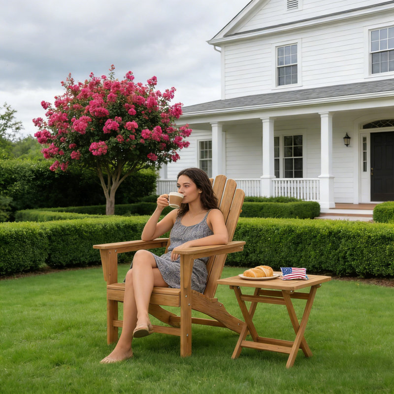 Ensemble de 2 chaises Adirondack d'extérieur Grade A en teck (1 chaise + 1 table d'appoint)