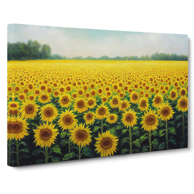 Head Turning Sunflower Field - Wrapped Canvas Painting, 40cm H x 60cm W x 3cm D