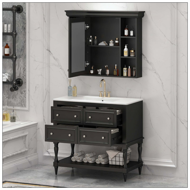Armoire à pharmacie moderne avec rangement pour tiroirs de salle de bain, Black