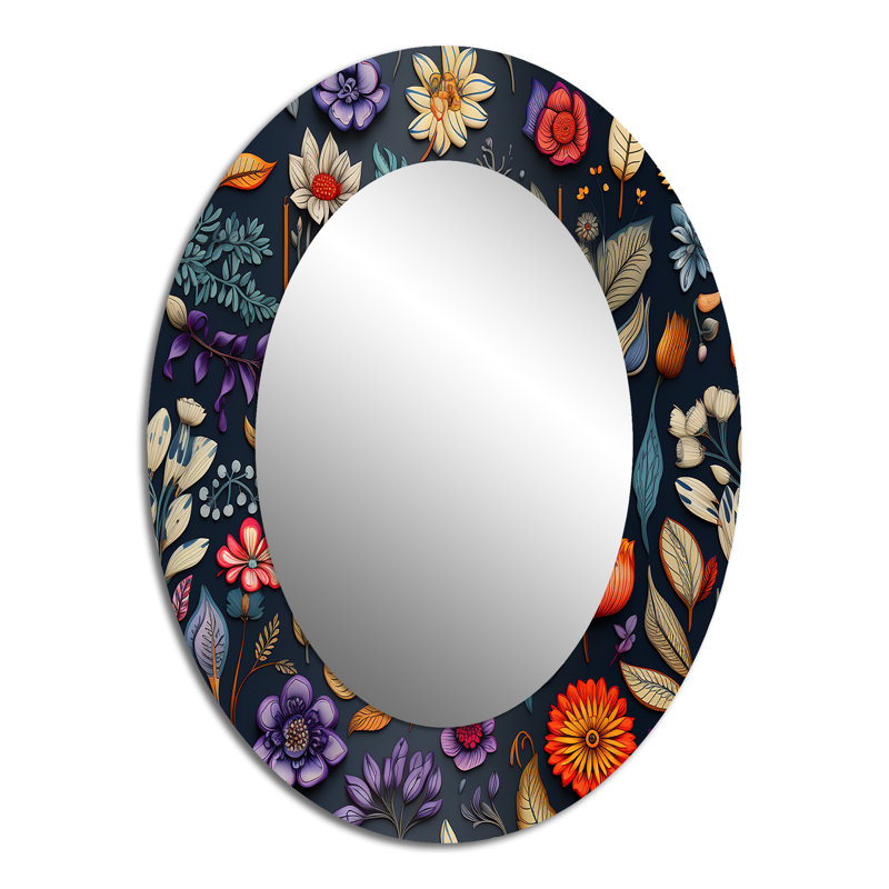Selvinaz Tropical Tapestries Boho Pattern - Floral Wall Mirror, Cottage Decorative Mirror, Printed Metal Art, 40" H x 30" W
