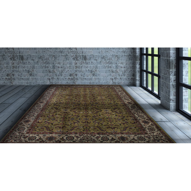Tapis oriental ivoire / brun en laine noué à la main 8 pi x 10 pi Finnigan