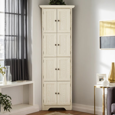 72" Corner Kitchen Pantry Storage Cabinet with 8 Doors, 4-Tier Tall Storage Cabinet with 4 Shelves, Wood Corner Cabinet For Bathroom, Living Room, Kitchen