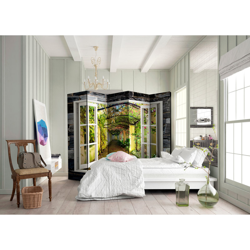 225cm W x 172cm H 5 - Panel Solid Wood Folding Room Divider