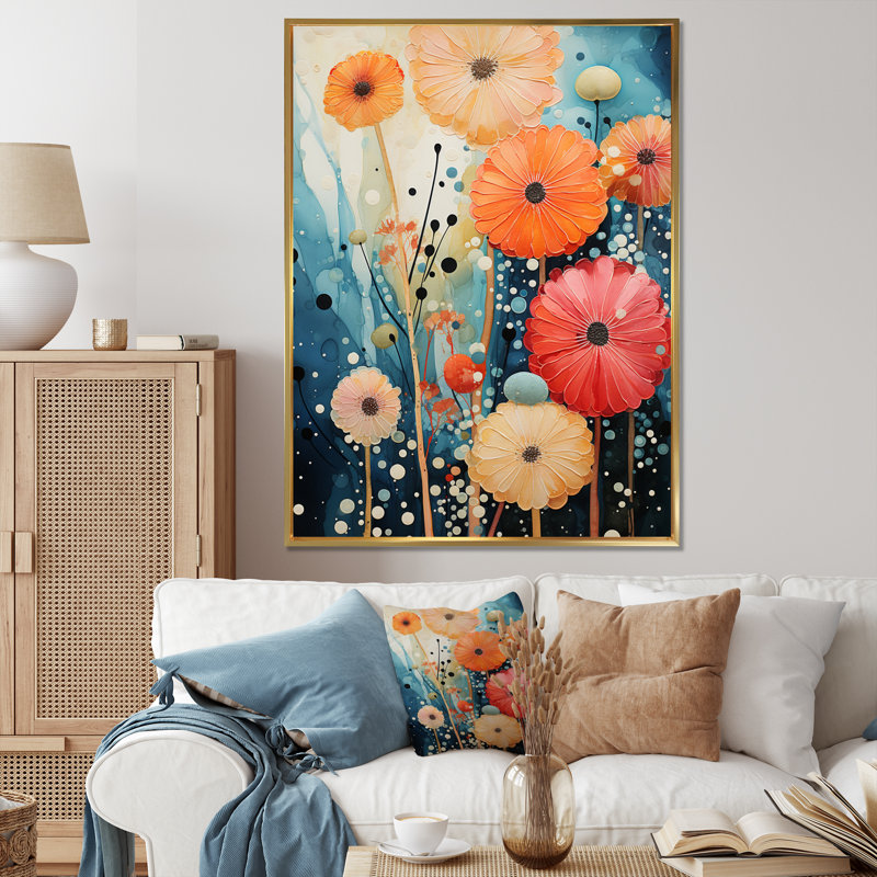 Luvenia corail bleu sarcelle contrastant contrastes II sur toile, H 44 po x l 34 po x P 1,5 po, Cadre flottant doré