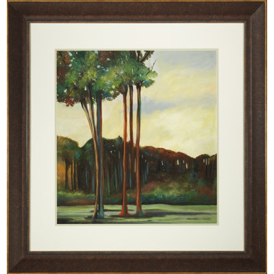 «Cypress Trees», peinture sur verre encadrée