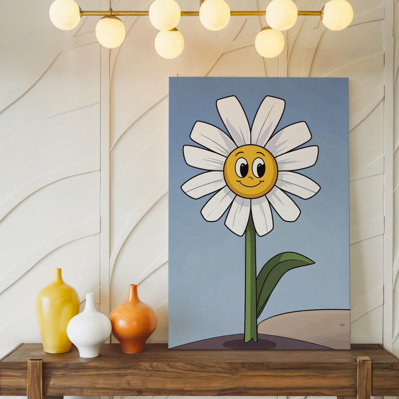 Art mural sur toile, fantaisiste, marguerite Canvaspop, art, fleur avec visage souriant, prêt à accrocher, galerie, décoration moderne