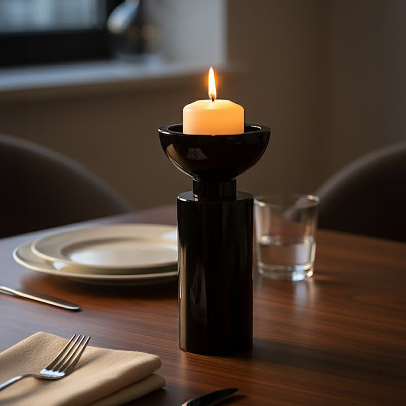 Glass Tabletop Tealight Holder, Black, 21cm H x 10cm W x 10cm D