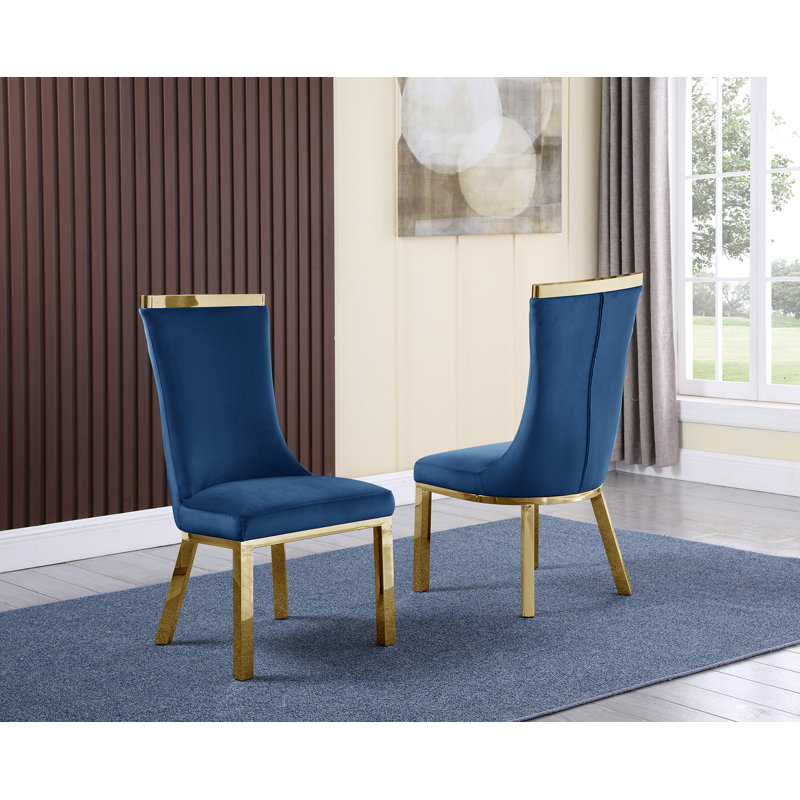 Chaise d'appoint rembourrée Felizardo en gris foncé, Bleu marine, Or