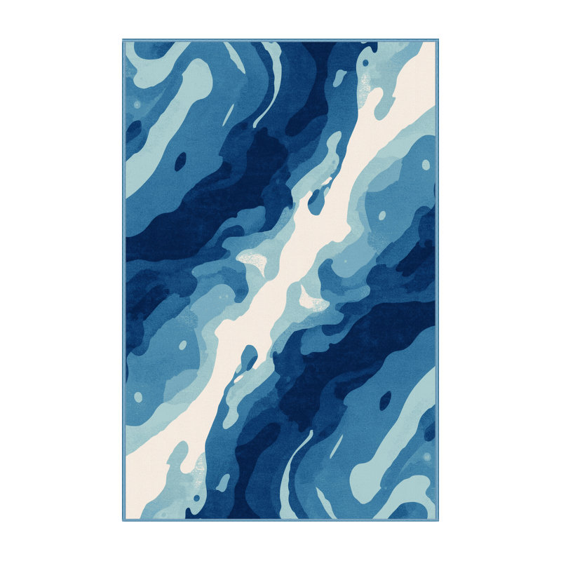 Soft Plush Eiler Modern & Contemporary Abstract Area Rug in Blue – BabyBlue Binding, 8x12