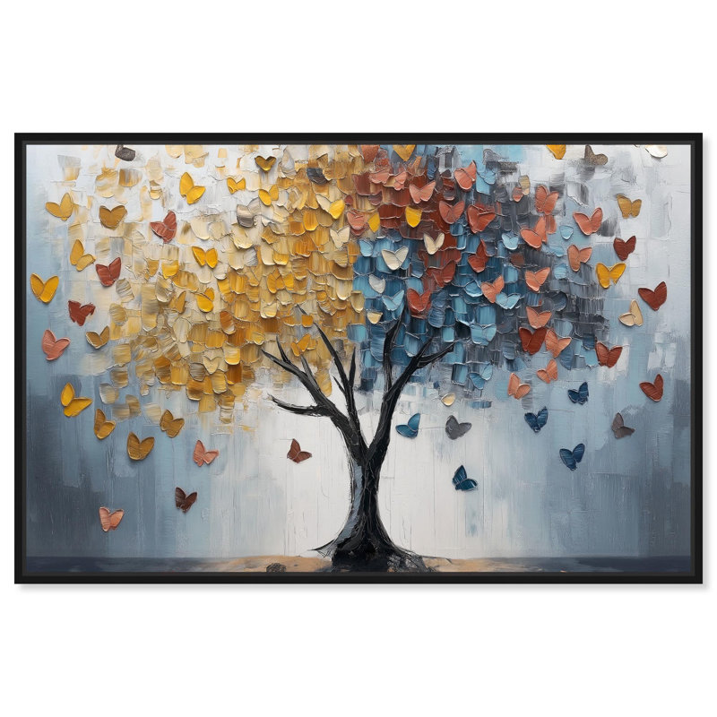 Butterfly Dream Tree I Canvas Colorful Tree Art by Art Remedy, 37" H x 55" W x 1.8" D, Black Floater Framed