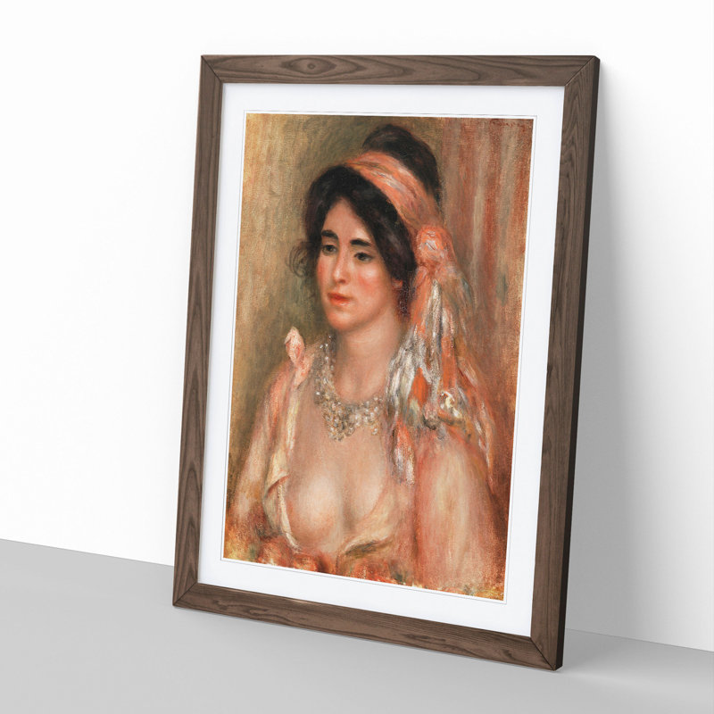 Woman with Black Hair by Pierre-Auguste Renoir - Picture Frame Painting, 36cm H x 27cm W x 2cm D, Walnut