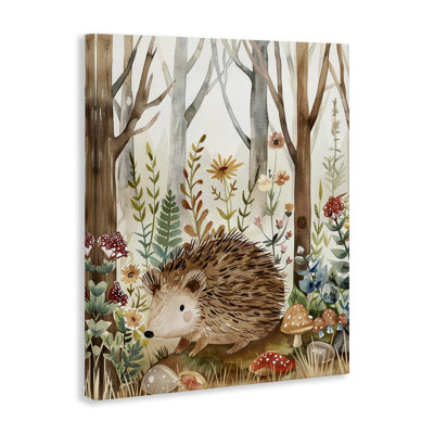Soft Woodland Hedgehog Canvas Wall Art by LSR Design Studio