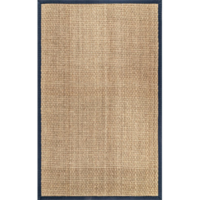 Berke Checkered Weave Seagrass Indoor/Outdoor Navy Border Rug
