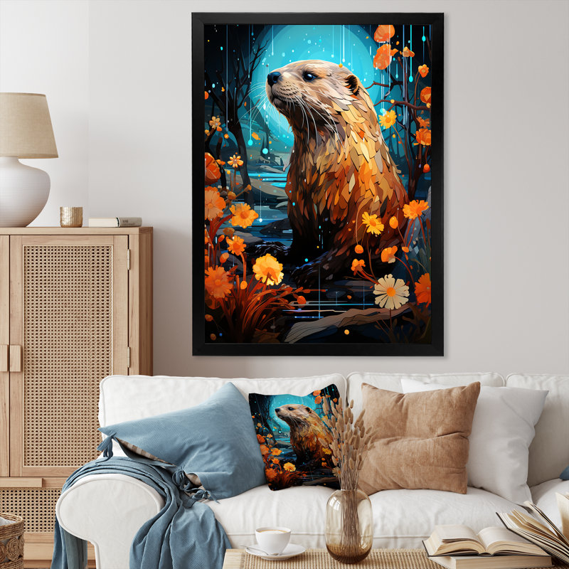 «Orange Futuristic Builder» - art mural, Cadre simple noir, H 20 po x l 12 po x P 1 po