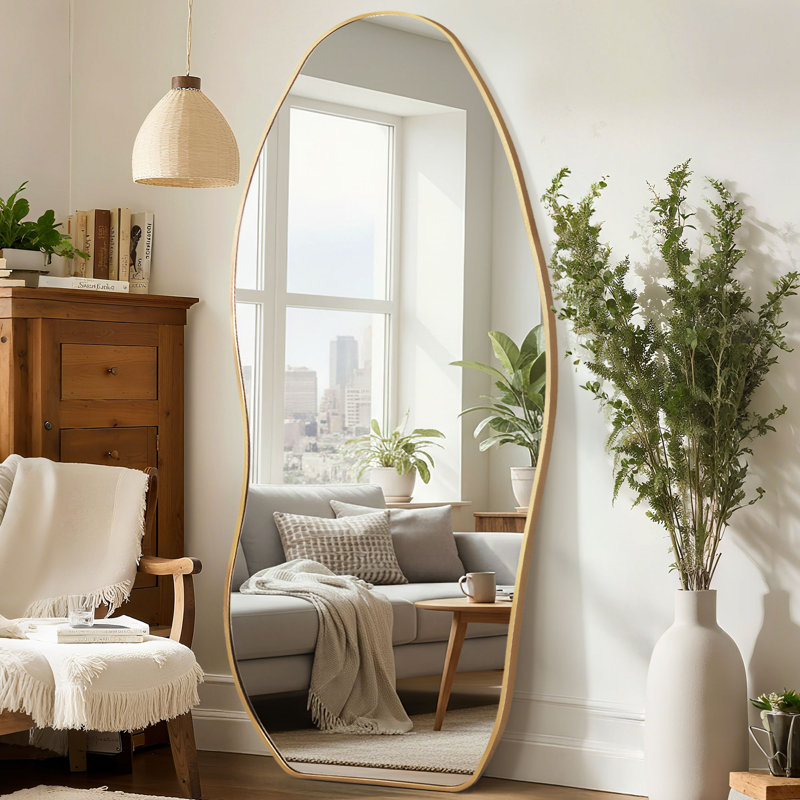 Aluminium Asymmetrical Mirror, 180 cm H x 80 cm W, Gold