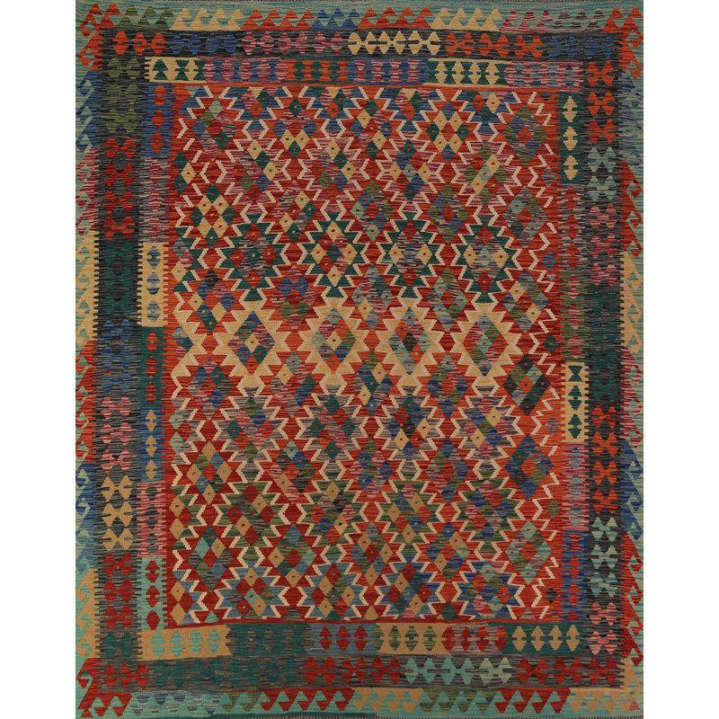 Tapis oriental kilim en laine à tissage plat 8 x 10