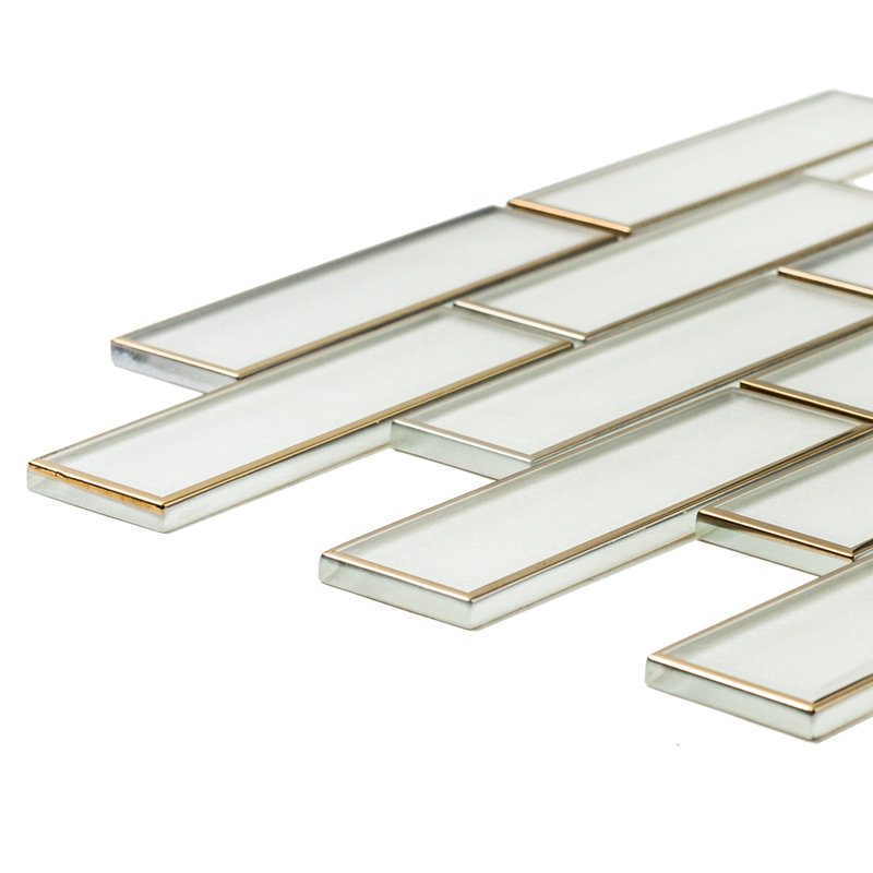 Athena 2" x 6" Glossy Glass Brick Mosaic Wall Tile, Gold