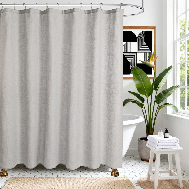 Rideau de douche simple en lin mélangé, Gris tourterelle