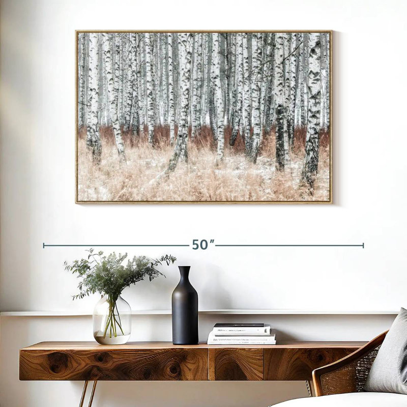 Hiver, forêt de bouleaux, Cadre flottant en bois naturel, 40 po x 27 po
