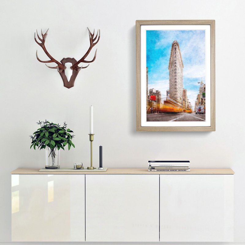 Flatiron Building in New York - Picture Frame Painting Print, Oak Framed, 87cm H x 62cm W x 2cm D