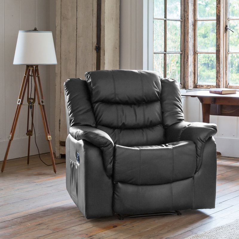 Sartin 94cm Wide Faux Leather Wall Recliner Standard Recliner, Grey