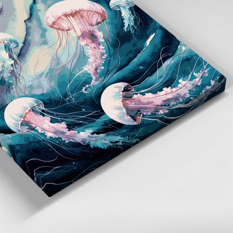 Art mural sur toile bleu méduse nautique, H 32 po x l 32 po