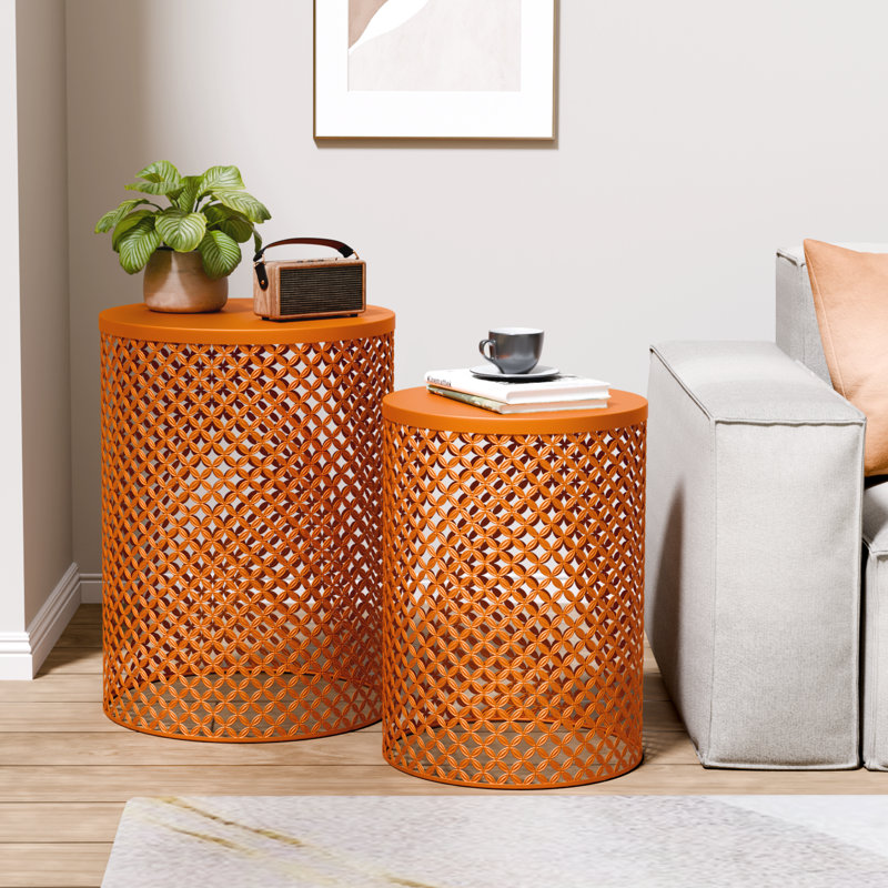Ensemble de 2 tables d'appoint rondes ajourées, Orange