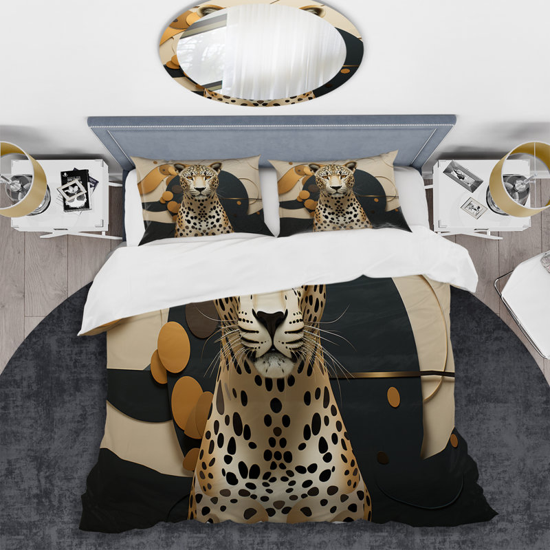 Leopard Elegance Geometric - Leopard Duvet Cover Set, King Duvet Cover + 2 King Shams