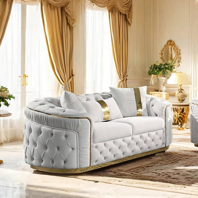 73" W Glam Loveseat, Beige/Gold