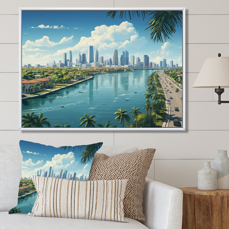 «Miami Sunshines State III», reproduction sur toile, H 16 po x l 32 po x P 1 po, Cadre flottant blanc