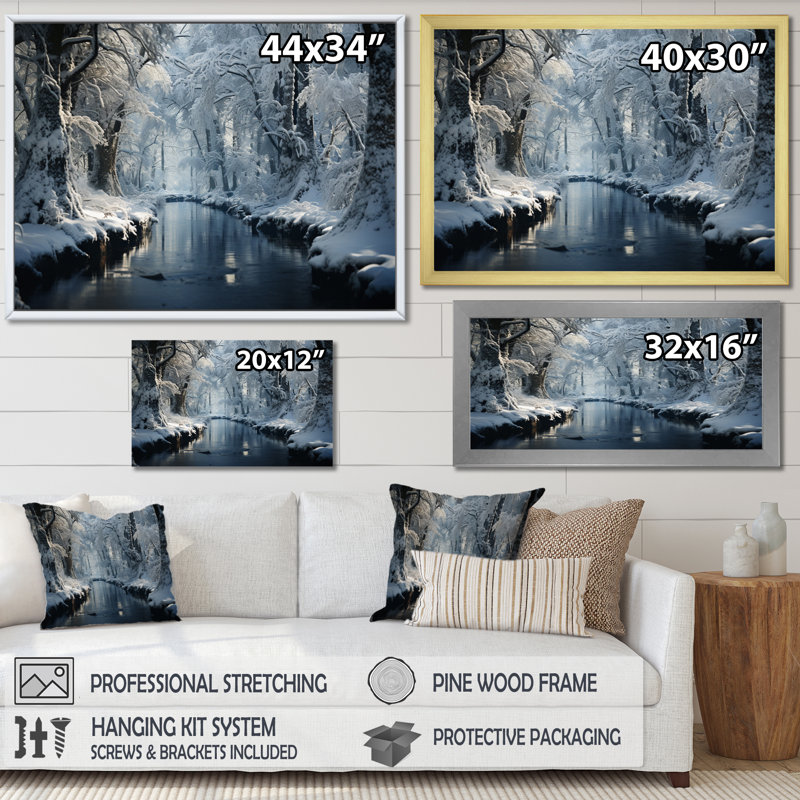«Winter Silent Woods III - Winter Landscape», art mural, H 24 po x l 32 po x P 1 po, Encadrement argenté
