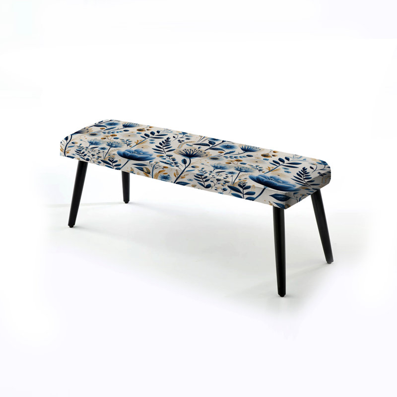 Banc rembourré floral noir, Blue Bloom Scandinavian Floral