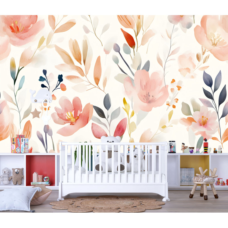 Papier peint botanique aquarelle Wildflower, L 144 po x l 100 po, Peler et coller