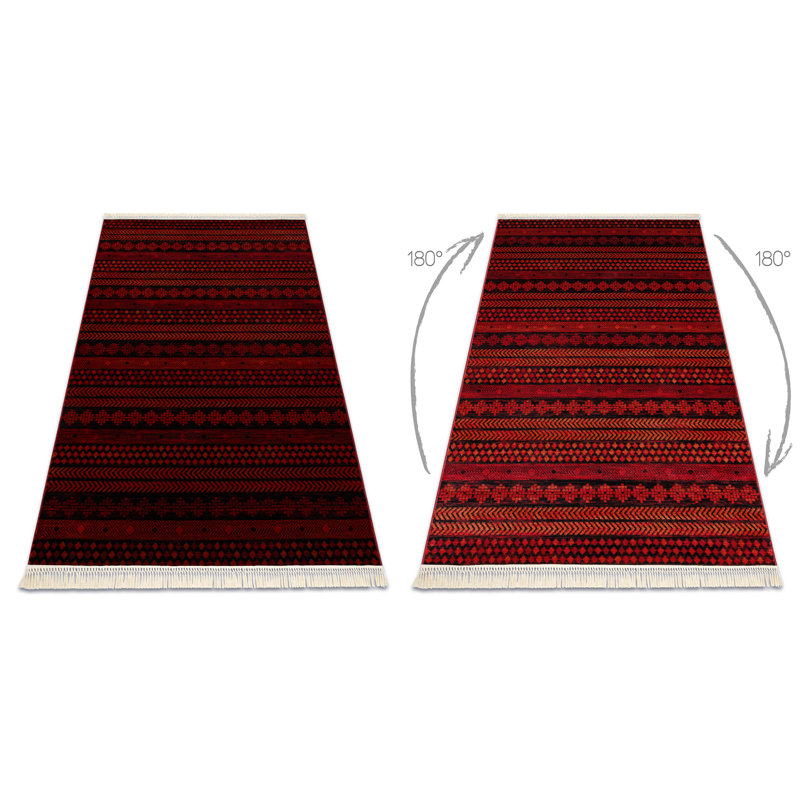 Luca 5132 – Elegant rug with fringes in burgundy & black – Classic Lucaal rug with ornament, Runner 100 x 200 cm