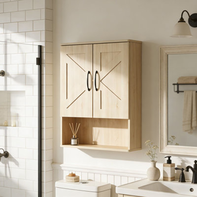 19" Wall Mounted Bathroom Cabinet, Wall Storage With Adjustable Shelves And Dual Door