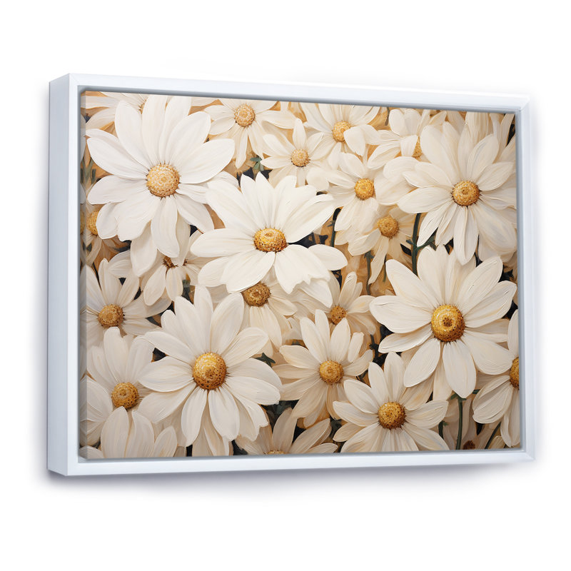Champ de marguerites blanches élégance II, Cadre flottant blanc, L 32 po x H 24 po x P 1 po