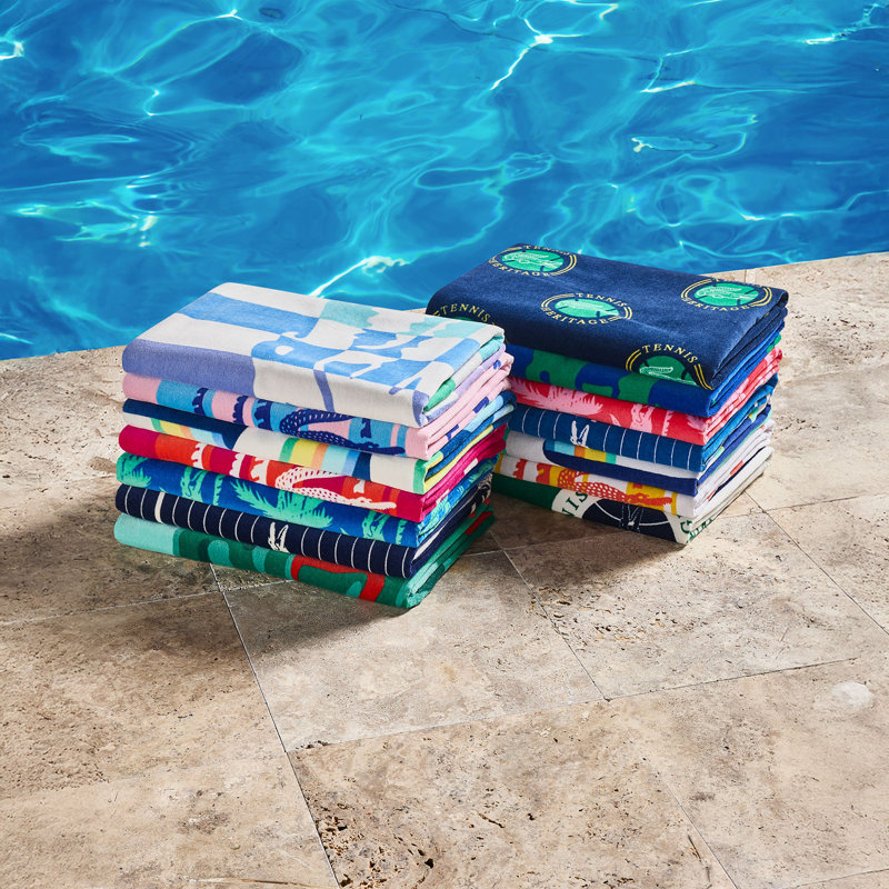 Lacoste Oversized Cotton Velour Beach Towel 36x72 – Quick-Dry Absorbent Reversible Terry Loop Back, Soft Luxury Pool & Beach Towel, Archive Petite Pique