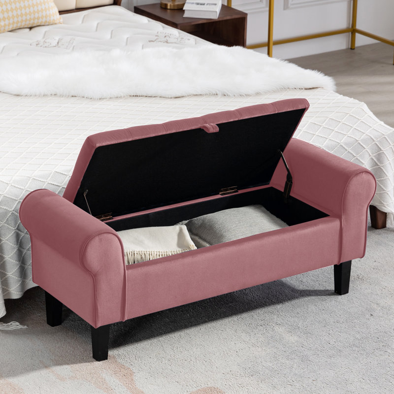 Jillia Velvet Upholstered Storage Bench, Pink