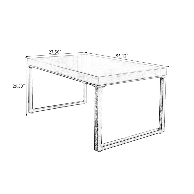 Nut-brown + Black Rectangular Solid Wood + Iron Dining Table, 29.53"H x 55.12"L x 27.56"W