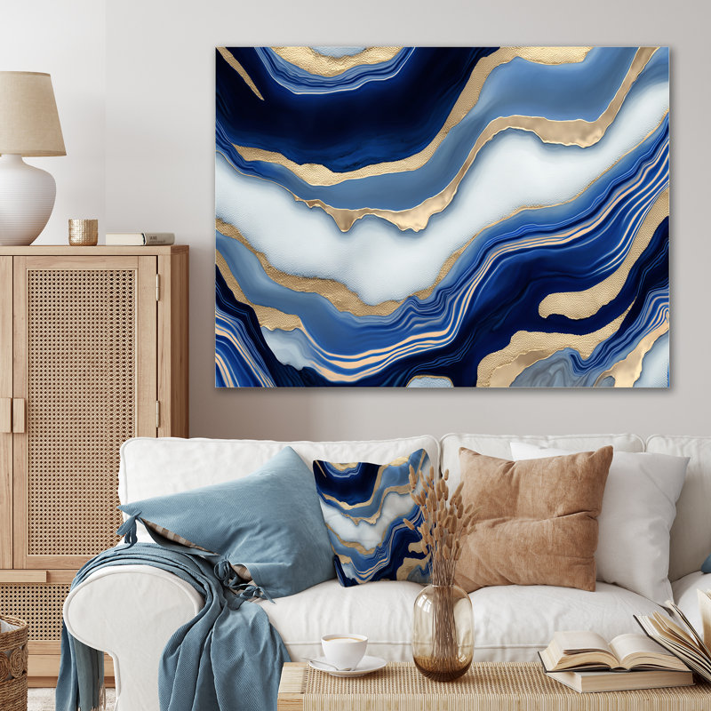 Décoration murale moderne en métal Vibrant Blue and Gold Flow Art III, H 30 po x l 40 po