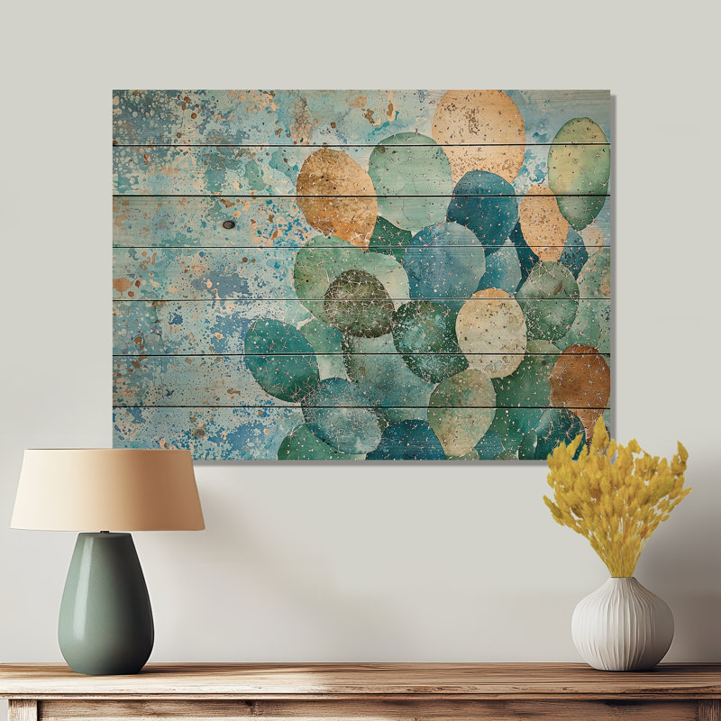 Minimal Cactus Composition I - Art mural traditionnel en bois sur bois de pin naturel, H 10 po x l 20 po