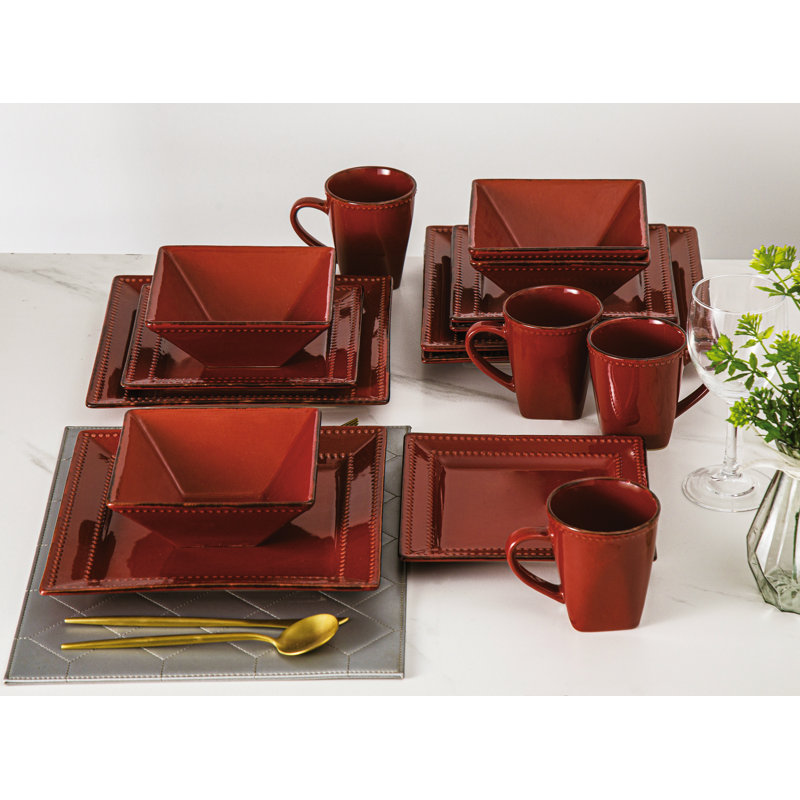 Service de table 16 pièces en grès perlé Lorren Home Trends, Rouge