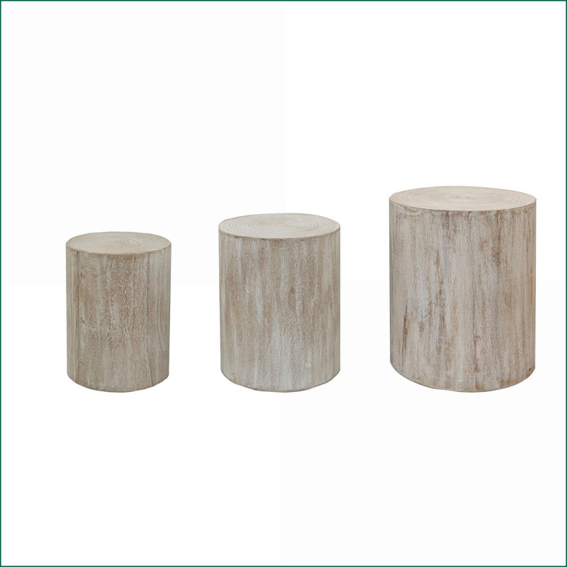 Ensemble de 3 tables basses en bois blanchi à la chaux - tables rondes peu encombrantes pour le salon, le bout et Supports à plantes