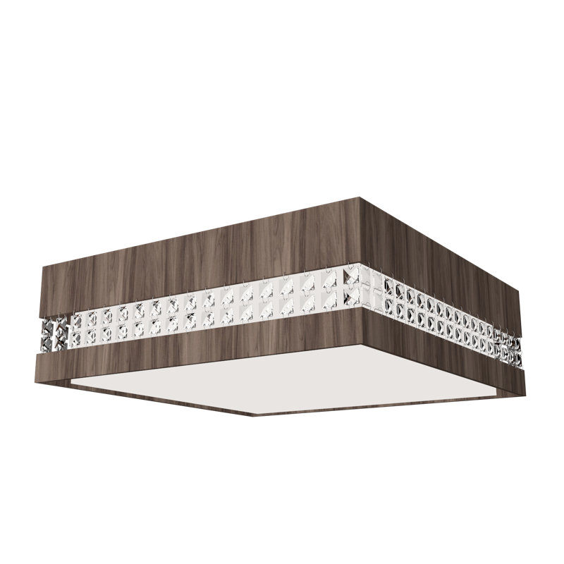 Cristais 1 - Light LED Flush Mount, American Walnut, 5.85" H x 13.65" W x 13.65" D