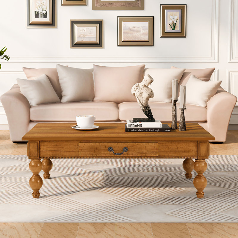 Table basse rectangulaire en bois avec tiroir de rangement (table incluse seulement), Naturel