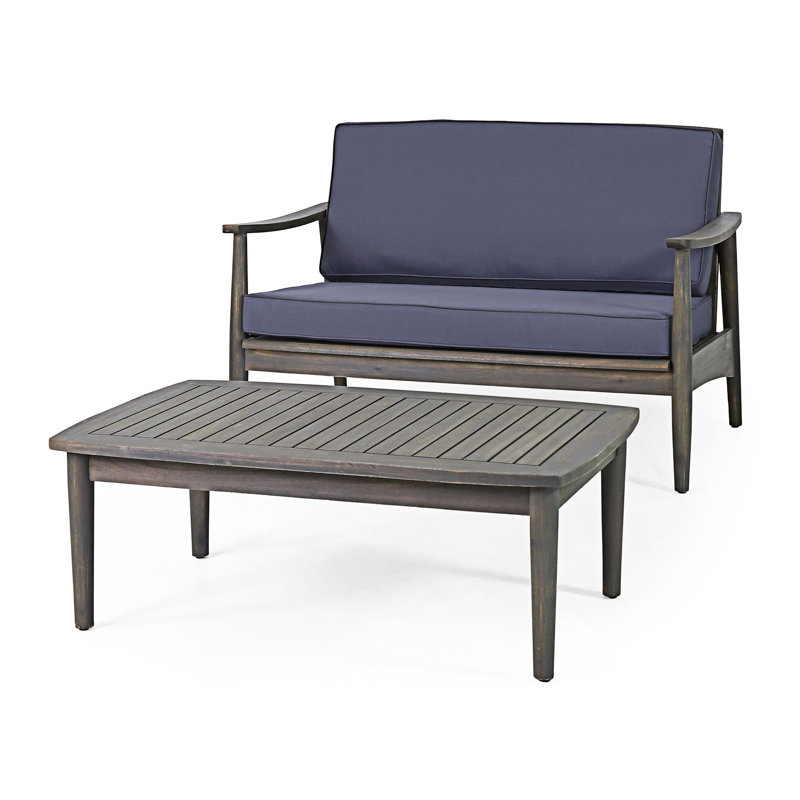 Ensemble de conversation en bois pour patio avec coussin, Dark Grey, Gris foncé