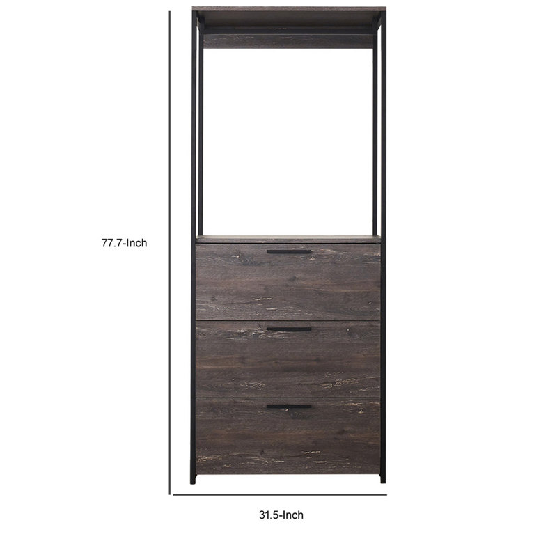 Système d'organisation modulaire Gin, 3 tiroirs gris rustique, 1 tringle, noir